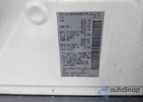 2015 Nissan Rogue Sv z USA, uszkodzony, nr VIN 5N1AT2MVXFC815872